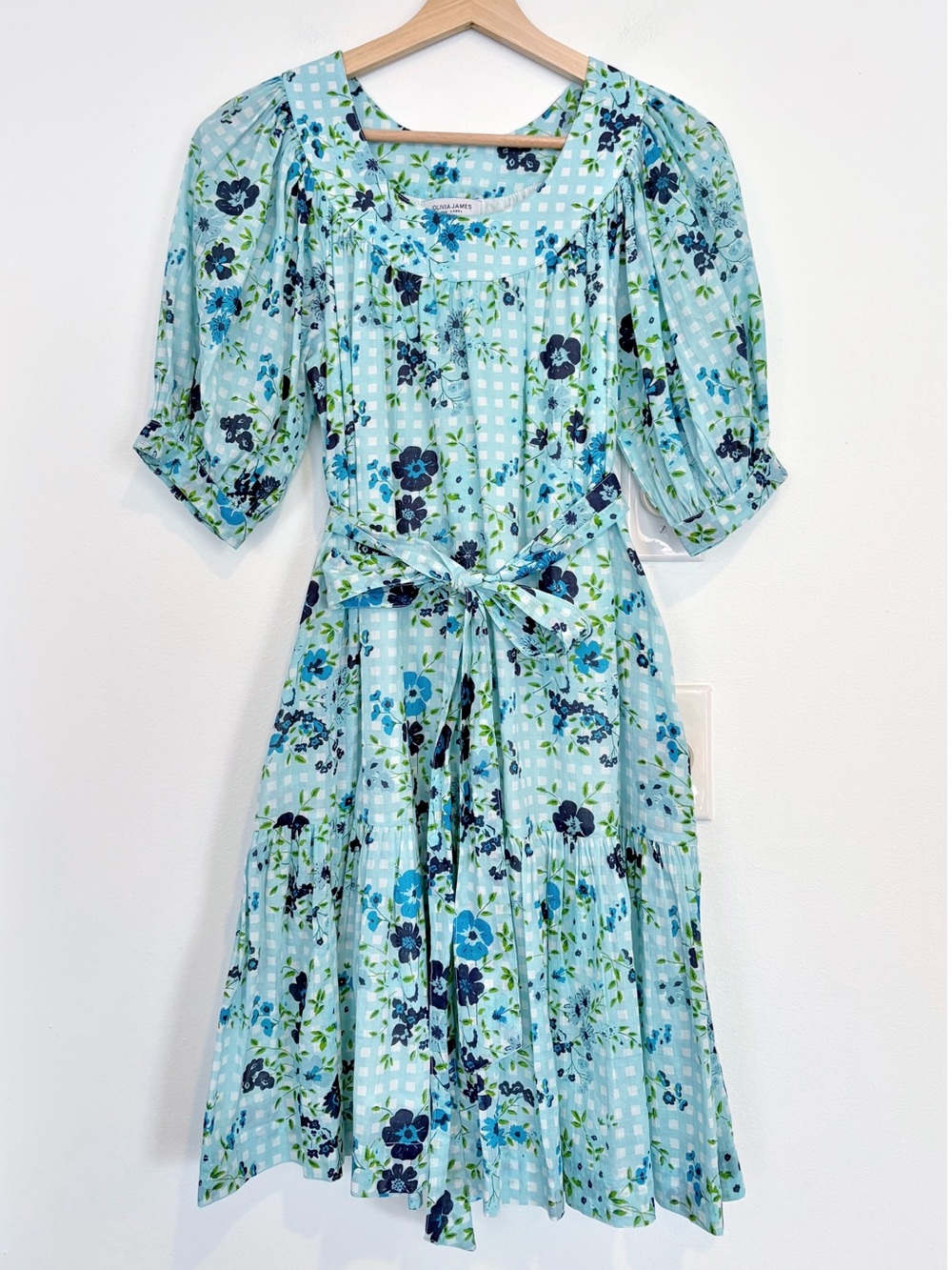 Tuckernuck ||‎ Olivia James The Label Belted Mini Dress Floral Gingham Blue XS